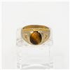 Image 1 : #16 GOLD TONE MENS RING W/ TIGERS EYE FEATURE