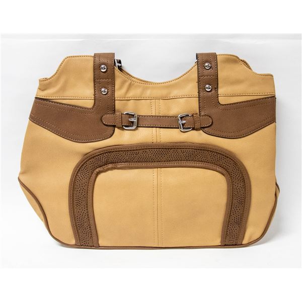 NEW TWO TONE BROWN LEATHER SHAGWEAR TOTE