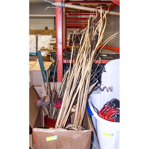 2 CATTAILS 46"HIGH & DECO FLOWERS (WOODEN)