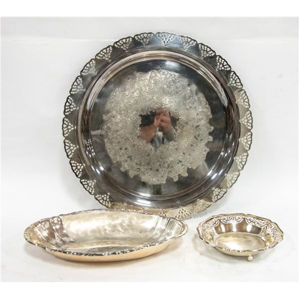 LARGE SILVER-PLATED PLATTER AND 2 IKORA