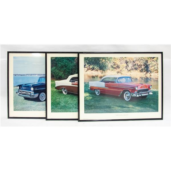 3 -16X20 1955, 56, 57 CHEVY FRAMED PICTURES