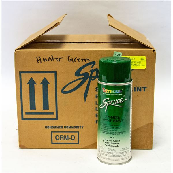 CASE OF 12 CANS OF ENAMEL HUNTER GREEN SPRAY PAINT