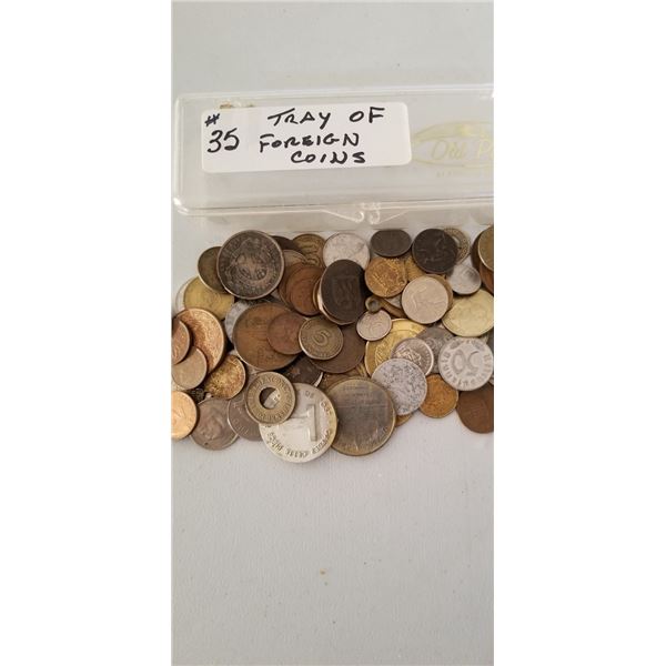 Tray of foreign coins