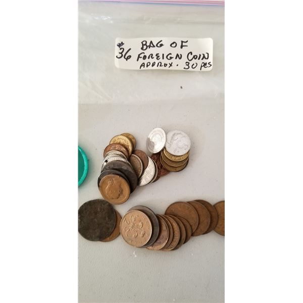 bag of foreign coins approx 30 pcs.