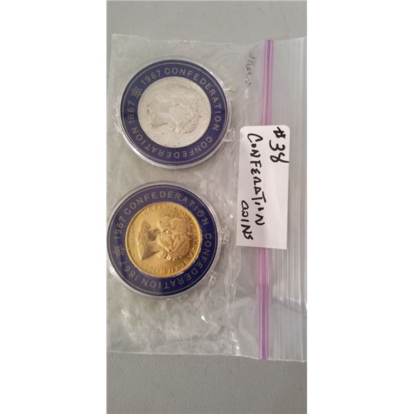 2 1867-1967 conderation coins 1 gold 1 silver coloured