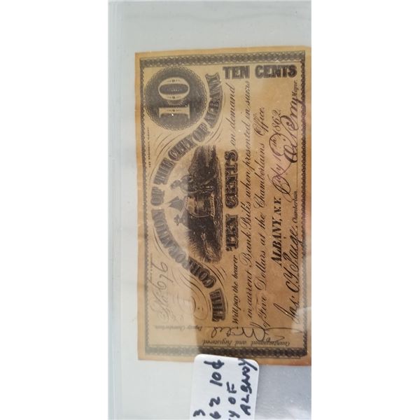 1862 CITY OF ALBANY N.Y. 10 CENT NOTE NO GUARENTEE OF AUTHENTICITY