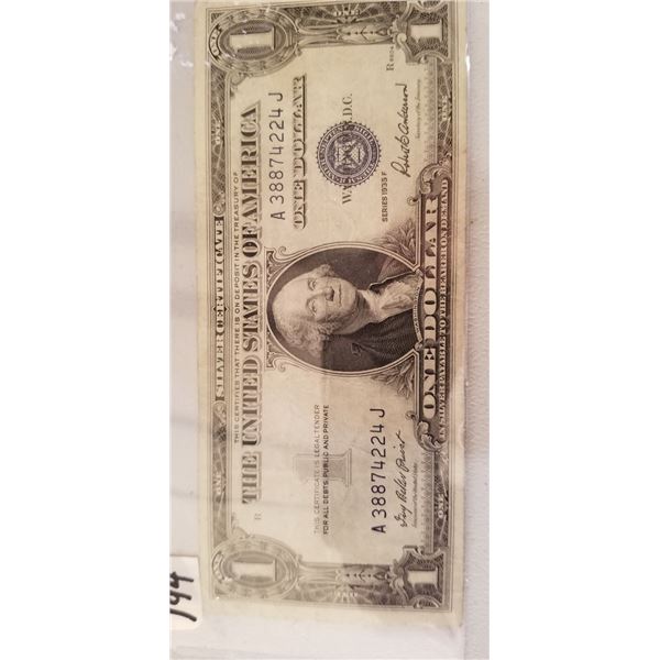 1935-F USA $1.00 NOTE A 38874224 J SILVER CERTIFICATE