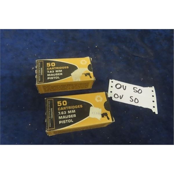 Vintage Century Arms 7.63mm Mauser Pistol Ammo - 65 Rounds & 30 Brass Casings - MUST PROVIDE PROOF O