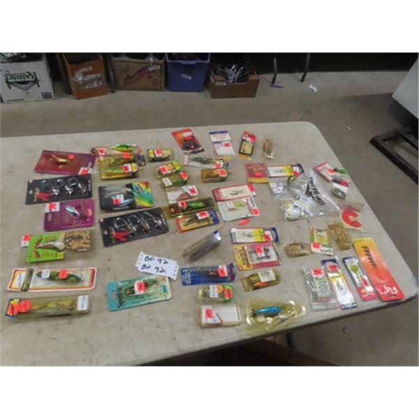 50 New Lures, Hooks, some in Packages with  Multiples