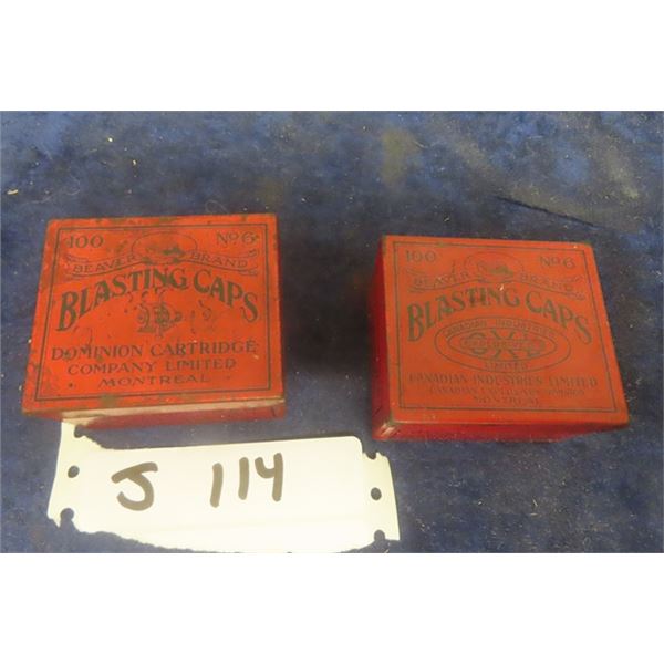 2 Vintage Beaver Brand Metal Blasting Cap Containers