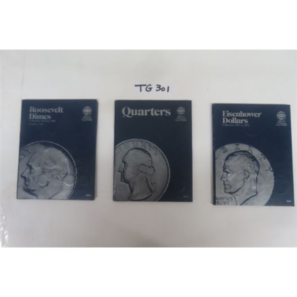 3 US Coin Books - 10 Cent, 25 Cent, $1.00 - Incomplete , See Photos for ...