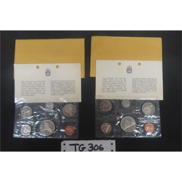 2 Sets 1968 Canada Uncirculated 6 Coin Sets in Envelopes - Royal Canadian Mint 