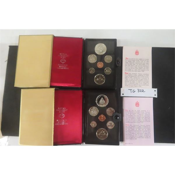 1975 + 1976 Royal Canada Mint Uncirculated Coin Set - Double Struck, with Silver Dollar Leather Disp