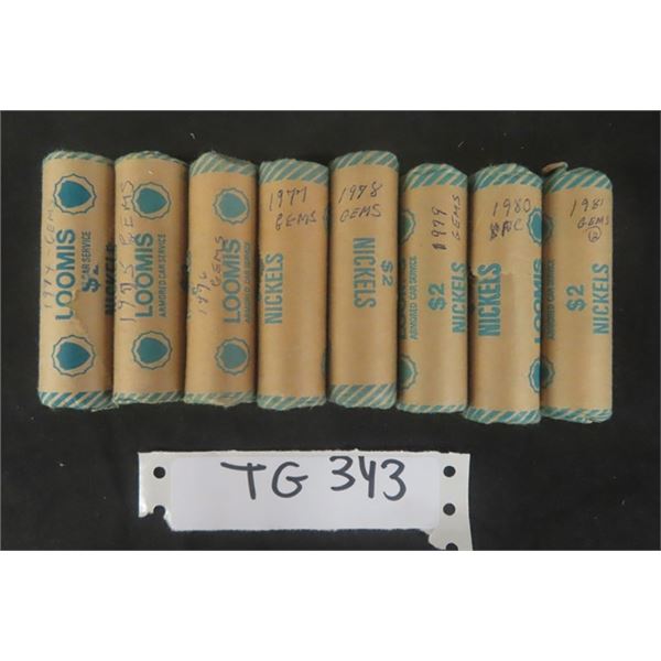 8 Rolls Canadian 5 Cent Coins - 1974, 1975, 1976, 1977, 1978, 1979, 1980, 1981- All Gems - 40 Per Ro