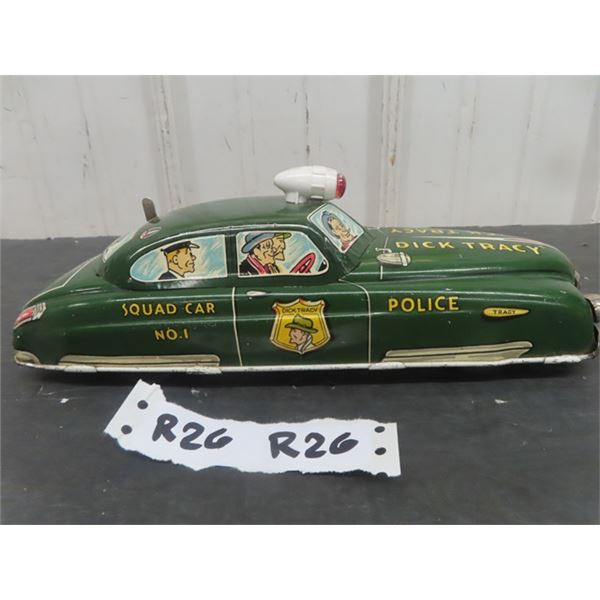 1949 Marx Windup Tin Dick Tracy Police Squad Car 4" x 4" x 11" 