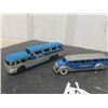 Image 4 : 2 Vintage Metal Greyhound Buses ; 1) 1.5" x 1.5" x 6" & 1) 1.5" x 1.5" x 7" 