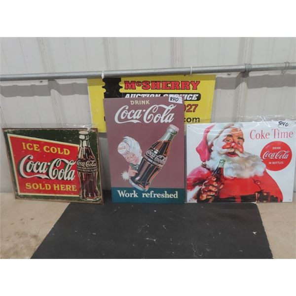 3 Modern Coca-Cola Metal Signs - 12" x 17" 