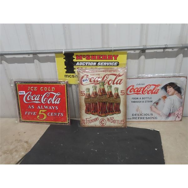 3 Modern Metal Coca-Cola Signs - 12" X 17" 