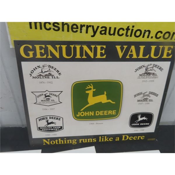 Modern Metal John Deere Sign 12" x 16" & (6) Tiles with Steam Tractors 6" x 6"