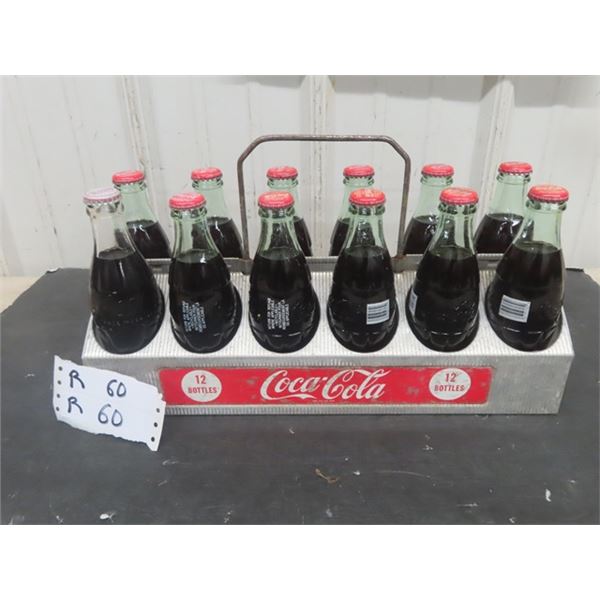 Coca-Cola Metal 12 Pack Carrier with (12) Coke Bottles 