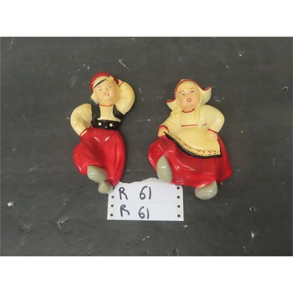 2 Chalkware Wall Ornaments - Both 4" x 7" 