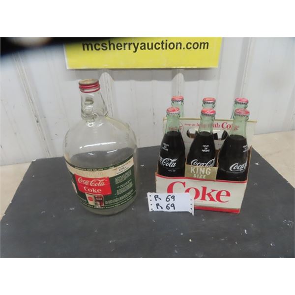 Coca-Cola Jug with Paper Label & 6 Pack Carrier Coke King Size with Bottles + Products