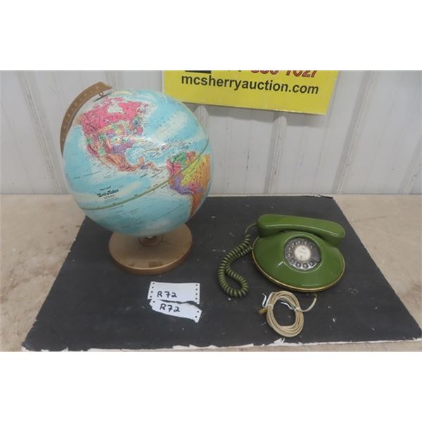 Northern Telecom Round Green Phone - Replogle World Globe 12" Wide 