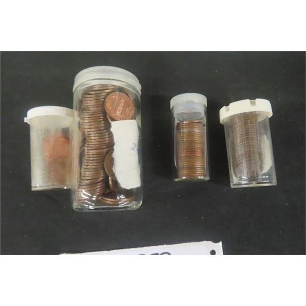 4 Jars of Assorted US Pennies - Approximately 100 -1917 and Up