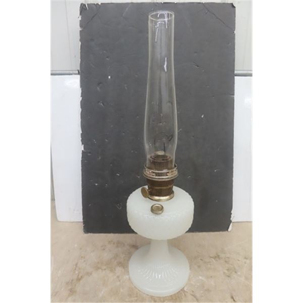 White Glass Aladdin Oil Lamp with Chimney