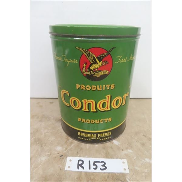 Condor Products Rolled Oats Tin in French and English 9'' Tall 6 1/2'' Diameter 