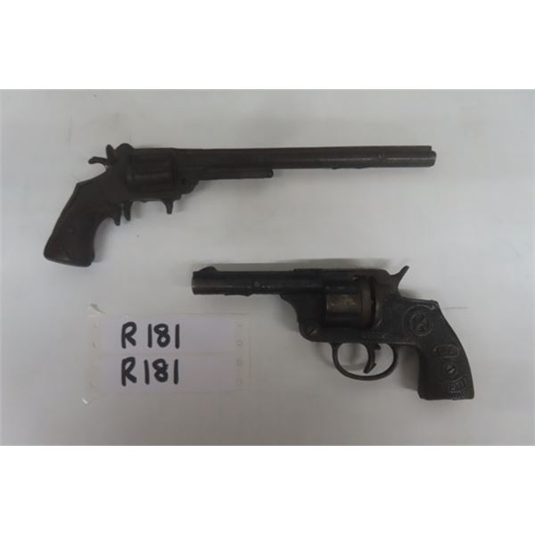 2 Cast Metal Toy GUns ; OK Six Shooter, Buffalo Bill Long Barrel 