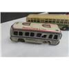 Image 2 : 3 Pressed Tin Greyhound Buses ; 2 Friction Die Cast Madison Ave Coach Bus - Longest 11" 