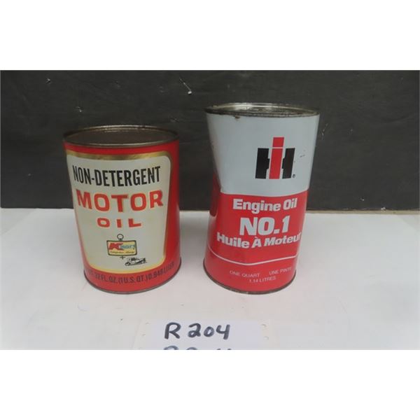 International Harvester No. 1 Engine Oil Full of Contents, K-Mart Motor Oil Cardboard Can Full of Co