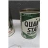 Image 4 : 4 Oil Cans ; Safeway Motor Oil Cardboard Quart, BA Quart, Quaker STate Quart, Esso 1lb Grease