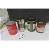 Image 6 : 4 Oil Cans ; Safeway Motor Oil Cardboard Quart, BA Quart, Quaker STate Quart, Esso 1lb Grease