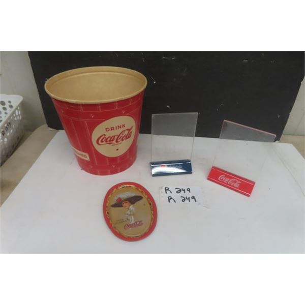 Coca-Cola Popcorn Bucket, Modern Coke Tip Tray & 2 Table Top Menu Displays