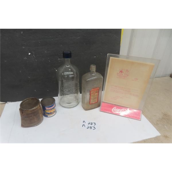 Coca-Cola Table Menu, Baker Chemical Bottle, Gold Ex HBL Cream Separator Oil Bottle, Timber Lox 