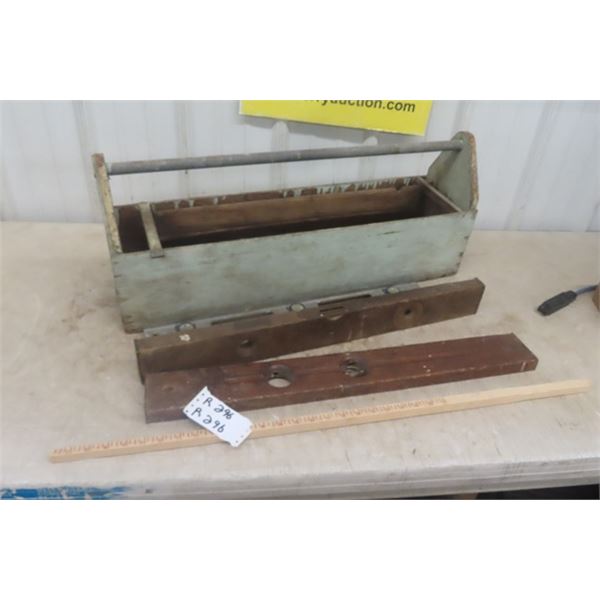 Wooden Carpenter's Tool Box , Levels, Yard Stick