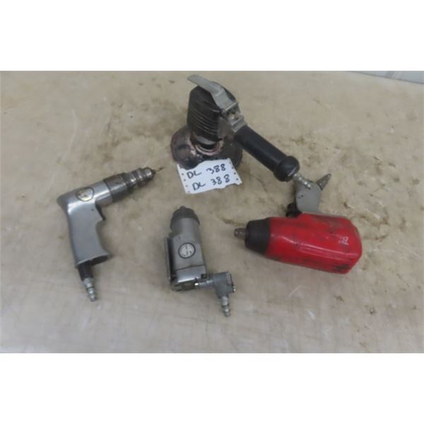 4 Air Tools ; Drill, 1/2" Impact, 3/8" Ratchet, Sander