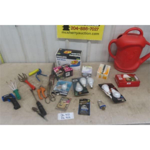 Light Bulbs, Padlocks, Garden Tools