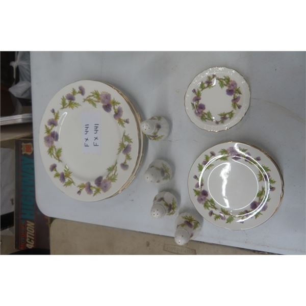 Paragon " Highland Queen" 13 pcs Bone China: Plates, (2) Salt + Pepper Shakers