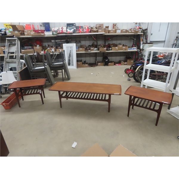 Teak Table Set : Coffee Table 18"×19"×60" + 2 End Tables 17.5"×20"×30"