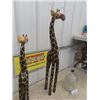 Image 3 : 2 Wooden Giraffe Statues : 30" + 38" tall & Doible Handle Rope Jug