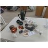 Image 1 : Blue Mountain Kettle, Cream + Sugar, Copper Piggy Bank, Soapstone, China Cream + Sugar
