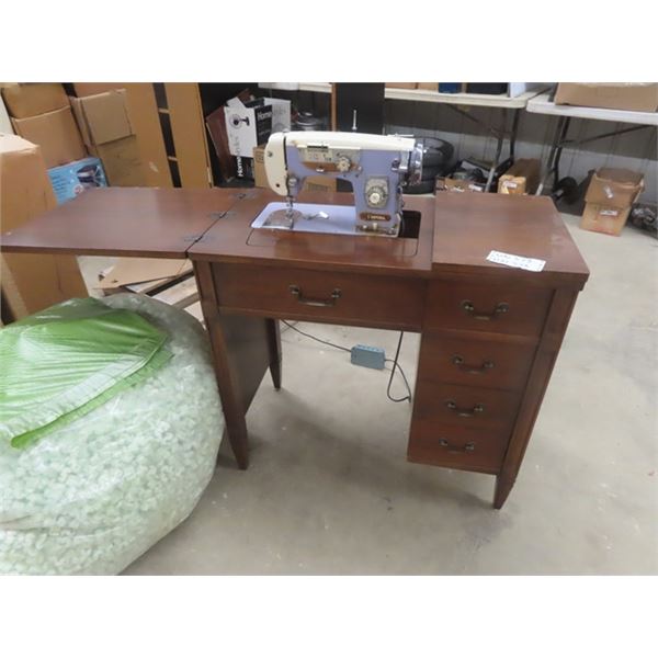 Imperial Cabinet Electric Sewing Machine- Wooden Cabinet + Machine in Ukranian Blue