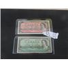 Image 1 : 1954 $1.00 & $2.00 Canadian Dollar Bills