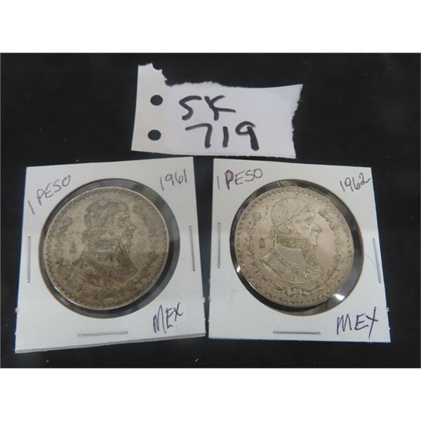 (2) Mexico Peso 1961 + 1962 Coins