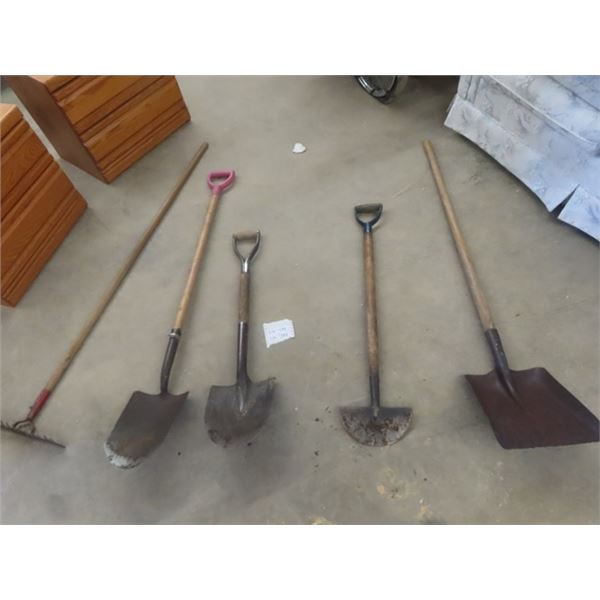 5 Hand Yard Tools ; Shovel, Spade, Edger, Rake