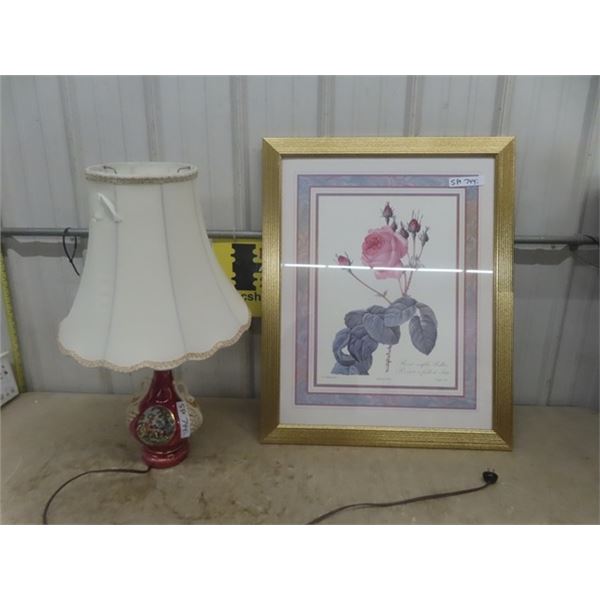 Victorian Style Table Lamp + Framed Print 26" x 32" 