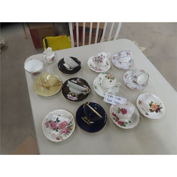 China - 11 Cup + Saucer Pairs & 1 Cream + Sugar Set ; Royce Roses, Anysley, Adderly, Vale, Stafford,